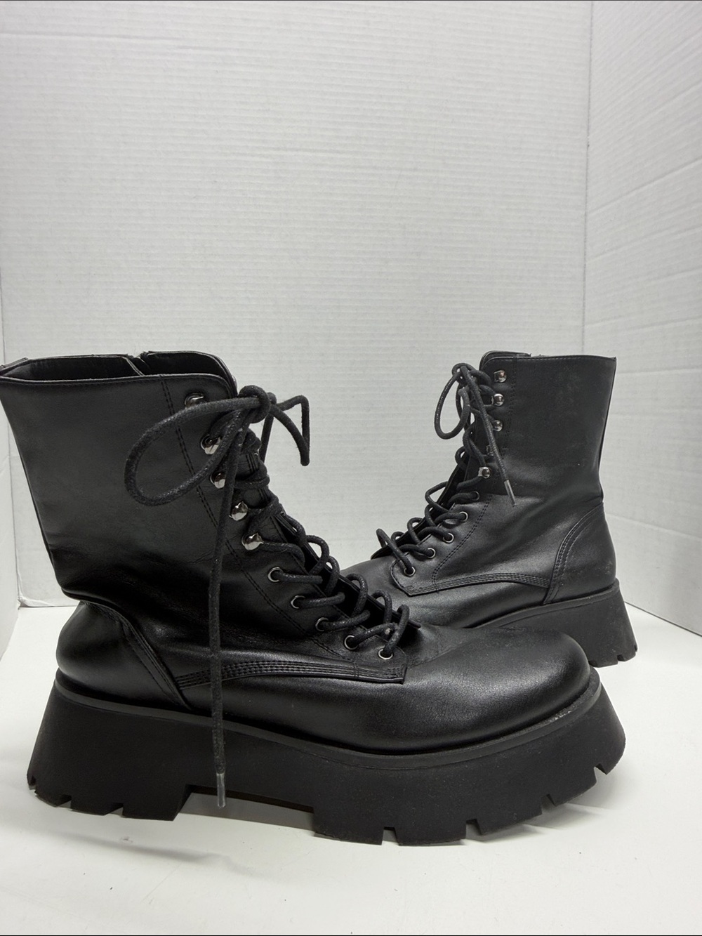 Sam Edelman Circus Lolita Combat Boots Lace Up Moto Chunky Lug Sole Black Size 9